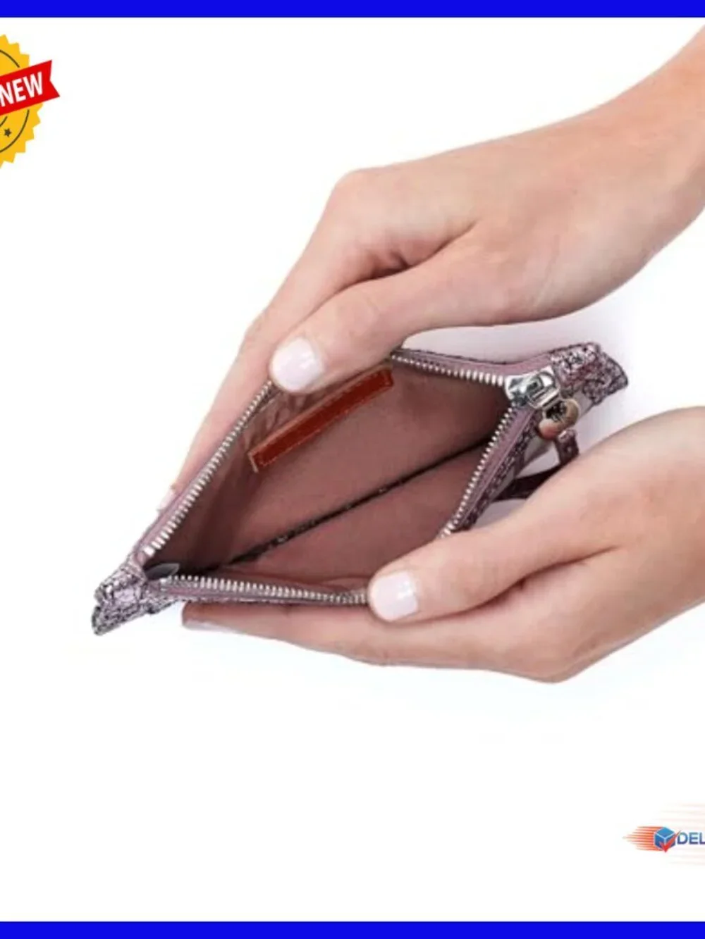 Genuine Leather Slim Card Case with 11 Slots and Zipper Closure